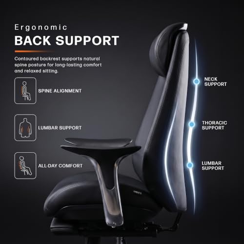 Image of Drogo Amara Ergonomic Office Chair for Work & Home- Luxury Semi-Silicone Leather, 5cm Seat Depth Adjustment, Curved Headrest, PU Aluminium Armrest, 135 Recline with 3 Lock Positions, Footrest (Black)