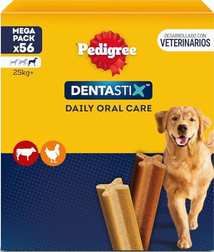 Consigue los snacks dentales Pedigree Dentastix para perros grandes y un aliento fresco en oferta
