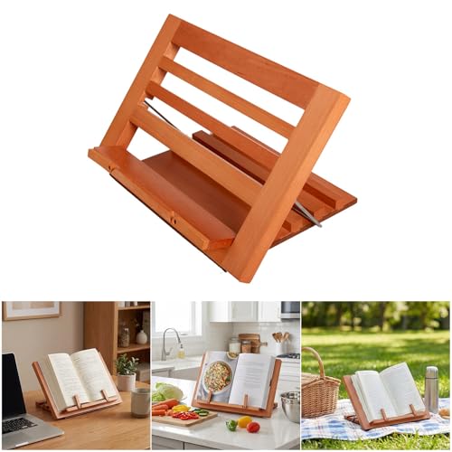 Support de lecture en bois avec bras télescopique réglable pour manuel et tablette - 2