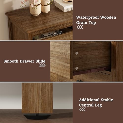 Image of LYNSOM Dresser for Bedroom with 7 Drawers, Natural Chest of Drawer with Black Handles, Wood Storage Dresser TV Stand Dressers for Closet, Living Room, Kids Room, Entryway, Oak