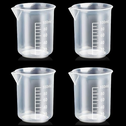 Image of 4 Pcs 100ml /3.4oz Plastic Measuring Cups for Liquids, Clear Small Plastic Measuring Cup,100ml Lab Graduated Beaker, Multipurpose Reusable Mixing Cups for Kitchen Cooking Medicine Measure Tool