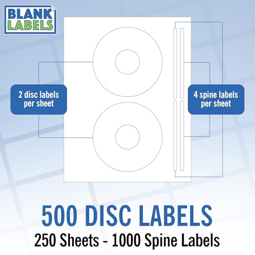 500 CD/DVD Labels Compatible with The Word 5931 Template. Laser and Ink Jet Compatible Bright White Matte Finish. 250 Sheets Blank Labels Brand.