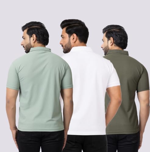 Image of HANABY Men's Summer Polo Solid Half Sleeves Polycotton T-Shirt | Collar Breathable and Comfortable T-Shirt (Pack of 3)