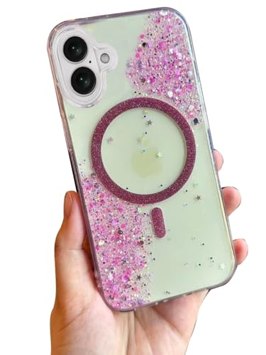 Image of mobistyle Glitter Cover Case for iPhone 16 | 6.1-Inch Compatible with Mag-Safe, Shiny Cute Bling Sparkle for Women and Girls Phone Cover iPhone 16 (Pink)