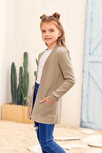 Image of Girls Cardigan Kids Open Front Oversized Sweater with Pockets | Casual Cardigans, Soft Knit, Long Sleeve, Uniform Cardigan for Girls, 7-14 Years