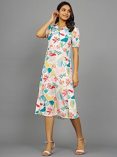 Image of Ravaiyaa - Attitude is everything Womens Soft Crepe Silk Casual Dress Summer Floral Printed Dress Ladies Tank Midi Sundress