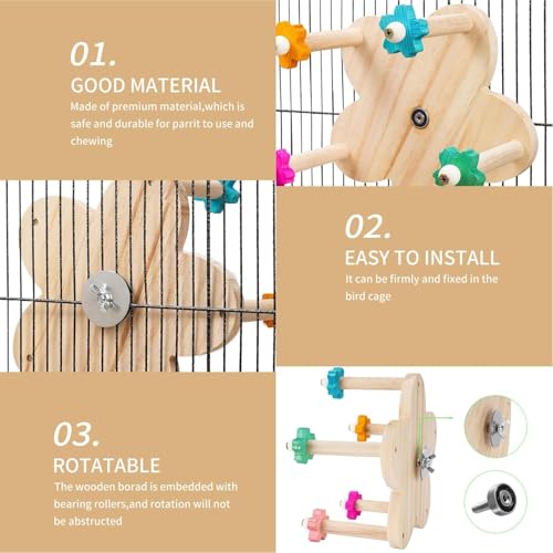Image of Bird Toy Rotating Perch Toy with Bearings,Wooden Parrots Ferris Wheel Toy with Perches, Hanging Bird Stand Cage Accessories for Parakeet Parrot, Cockatiel, Budgerigar Diameter 15cm