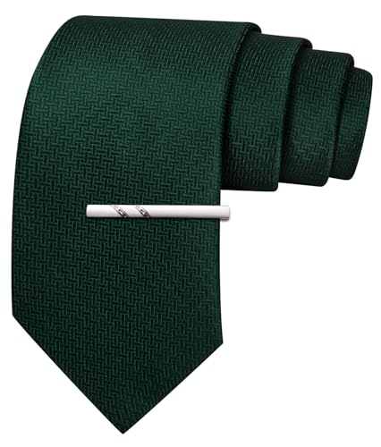 Image of Barry.Wang Plaid Ties Mens Silk Necktie and Tie Clip Checkered Tie for Wedding Party Business Formal