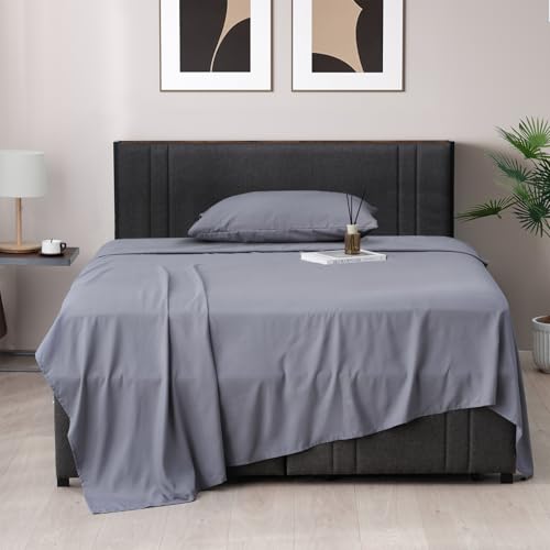 Z-hom Twin Sheets Set Cooling Sheets, Upgraded Deep Pocket Comfy Breathable, Hotel Luxury Bedding Sheets & Pillowcases, Extra Soft & Wrinkle Free Sheets Cover, Twin Size Sheets up to 16 inch,Darkgrey