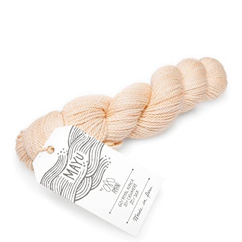 MAYU - Alpaka/Cashmere/Seide Mischung, 50g Wolle als Strang, Lauflänge ca.100 m, Nadeln 3,5-4, Wolle zum Stricken und Häkeln Farbe 2015 - Zarter Pfirsich Cover