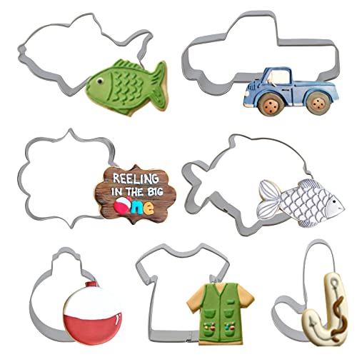 Gone Fishing Cookie Cutter Set With Stainless Steel Sports Jersey, Fish, Candy Cane, Fishing Bobber For Fisherman Fishing Themed Party Supplies #TOP1