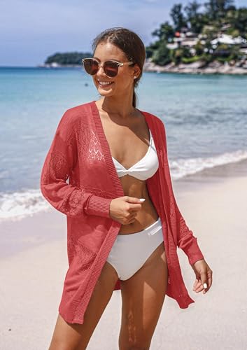 Image of GRECERELLE Lightweight Cardigan Sweaters for Women Crochet Knit Open Front Long Sleeve Loose Casual Boho Summer Beach Coverup