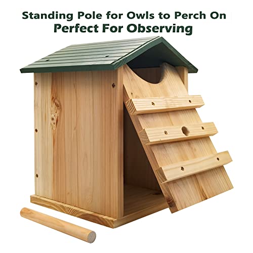 Prolee Screech Owl House Hand Made 14 X 10 Inch 100% Cedar Wood Owl Box With Mounting Screws, Easy Assembly Required (Bird Stand Design) #TOP4