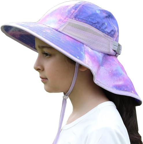 Image of icolor Kids Sun Hat UPF50+ Sun Protection Bucket Hat Toddler Summer Beach Play Hats with Neck Flap for Girl Boy Ages 3~10