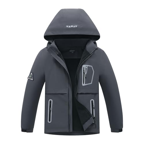 Image of MGEOY Boys Girls Rain Jacket Lightweight Waterproof Hooded Fleece Lined Raincoat Windbreakers for Kids