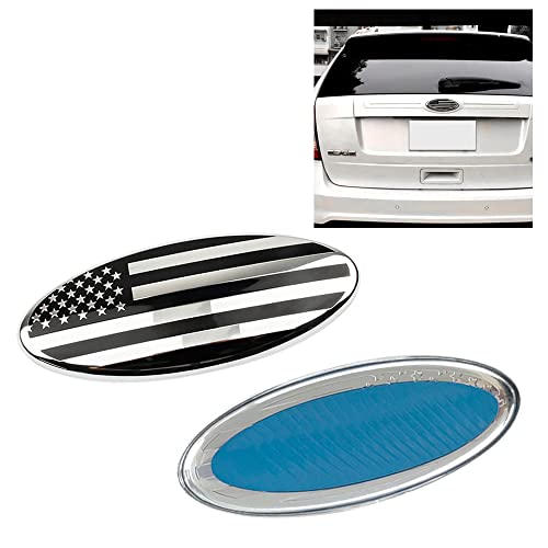 Image of SANRILY 5.7 Inch Silver Oval American Flag Emblem for Ford F150 F250 F350 5.7 inch x 2.3 inch Decal Badge Nameplate for Ford Edge Explorer Ranger Car Emblem Replacement Cover