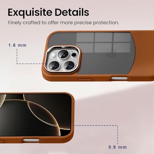 Image of KARWAN️Fusion Edge Leather Transparent Mobile Back Case | Slim Fit | Anti-Fingerprint| Scratch-Resistant | Premium Grip | Shockproof case | Back Cover for iPhone 16 Pro || Brown