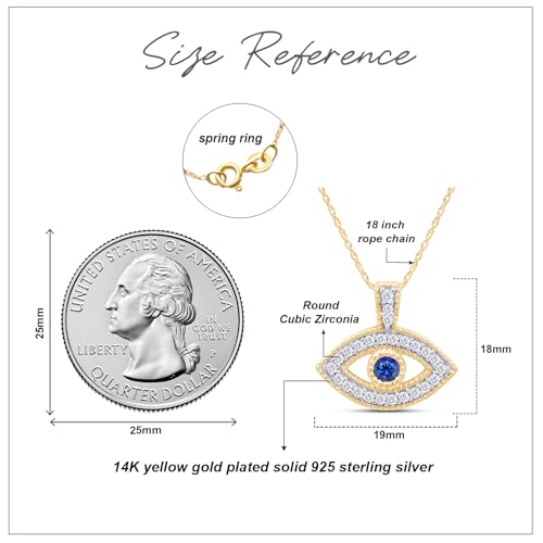 Evil Eye Pendant Necklace For Women Round Cut Simulated Birthstone & White Cubic Zirconia In 14K Gold Plated Sterling Silver Jewelry Along With 18" Rope Chain2