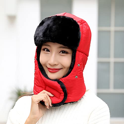 Gorro de Aviador Caliente Gorro cálido a Prueba de Viento Piel Invierno for Hombres y Mujeres, Gorro Lei Feng, con Solapa for Las Orejas sintética, Negro for Esquiar frío, antinieve