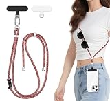 ivoler Cordon para Movil Universal, Cuerda para Movil Ajustable con 2 Parches Duraderos y Lazo de Cuero Negro, Compatible con Todos Los Teléfonos Inteligentes y la Mayoría de los Funda - Arcoíris Rojo