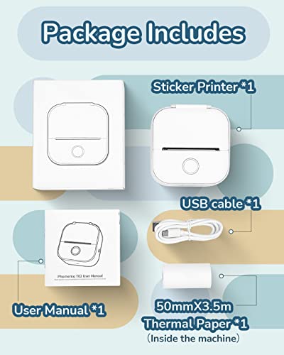 Memoqueen Mini Pocket Printer T02 Sticker Printer-Bluetooth Thermal Photo Printer Mini Portable Pocket Printer, Great For Diy Journal, Memo, Sticker And Notes,Compatible With Ios & Android, White #TOP6