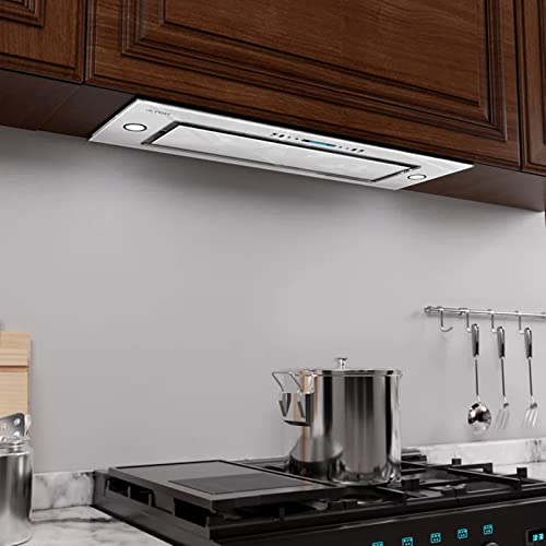 IKTCH New 30\" Range Hood Insert, 900 CFM Ducted/Ductless Range Hood with 4 Speed Fan, White Stainless Steel & Tempered Glass Range Hood 30 inch with Gesture Sensing&Touch Control Making life Smarter