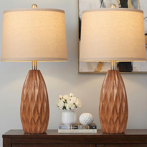 Wood Grain Color Resin Table Lamp, Modern Table Lamp for Living R...