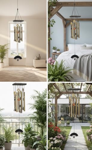 Image of Decorative Wind Chime for Home | Wooden House with Bells Colourful Beads | Positive Energy Balcony Living Room Hall Garden Home Decor (Wind Chimes with 8 Tubes)