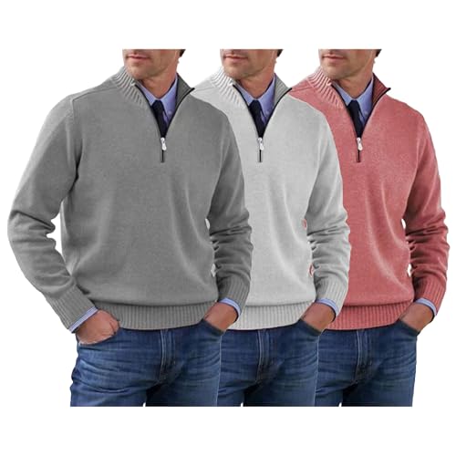 JEKE-DG Men's Thermal Fashion Basic Pullover Quarter Zip Up Casual Outdoor Sweater Knitted Slim Fit Solid Sweaters