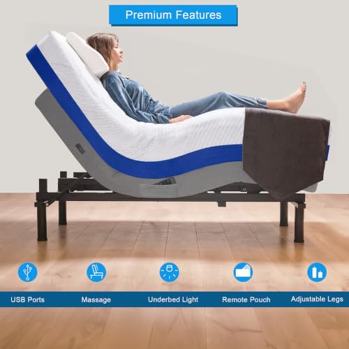 Image of Premium Split King Adjustable Bed with 14 Inch Copper Gel Memory Foam Sleep System, Massage, Zero Gravity, Anti-Snore, Programmable Memory Positions, USB, Underbed Lighting, Zero Clearance