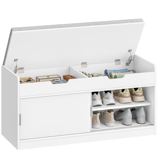 Hzuaneri Banc à Chaussures, Étagère à Chaussures avec Siège, Banc avec Espace de Rangement, Rangement Supérieur, pour Le Salon, Le Hall d'entrée et...