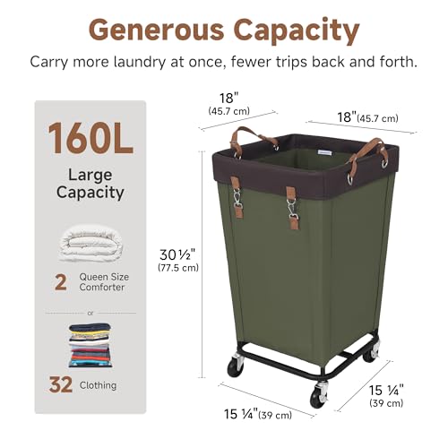 Image of StorageWorks 160L Laundry Basket with Wheels, Large Rolling Hampers for Clothing Organizer, Dirty Clothes Basket for Hotel, Home, Closet, Dorm, Green