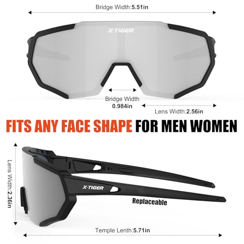 Foto von X-TIGER Fahrradbrille, Herren Damen Sportbrille, UV400 mit 5 Wechselgläser,Starker TR90 Frame, mit Montierbarem Brillenband & Ohrhaken, Outdoor-Sport/Radfahren/Laufen/Autofahren/Angeln/Golf