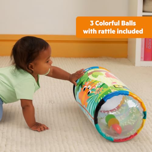 Image of Bright Starts Roll-Along Rainforest Baby Toy, Push & Crawl Activity Toy with Rattle Balls, Portable Travel Roller Toy for Infants & Toddlers, Unisex, 0M+