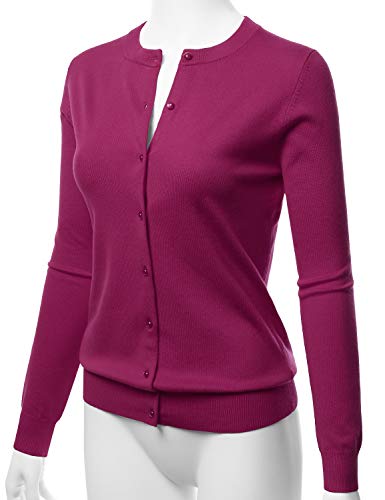 Image of LALABEE Women's Crew Neck Gem Button Long Sleeve Soft Knit Cardigan Sweater