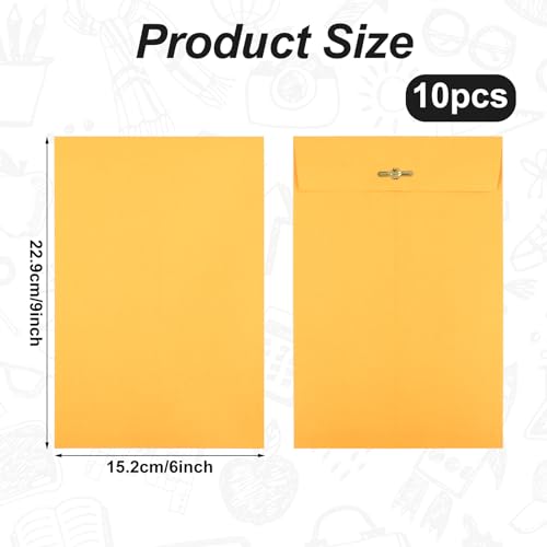 10 Stück Robuste Briefumschlag mit Verschluss, 15,2x22,9cm Großer Kraft Umschlag Dick Manila Umschlag mit Verschluss für Büro Geschäft Schule Zuhause