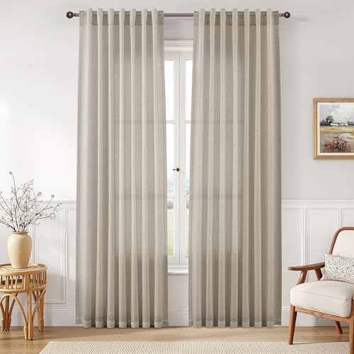 Image of Joywell Linen Curtains 84 Inches Long for Living Room Cobblestone