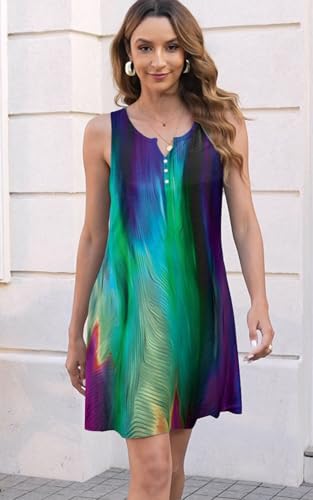 Image of Disamer Womens Summer Dress 2026 Casual Button Down V Neck Sleeveless Boho Floral Beach Sundresses Vacation A-Line Dresses