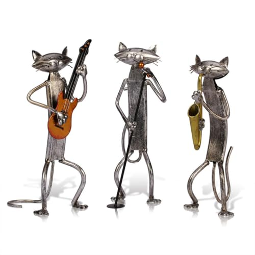Sculpture de chat musicien en fer pour décoration de table de bureau