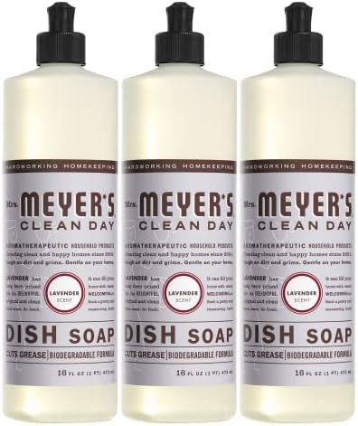 Mrs. Meyer's Liquid Dish Soap, Biodegradable Formula, Lavender, 16 fl. oz - Pack of 3