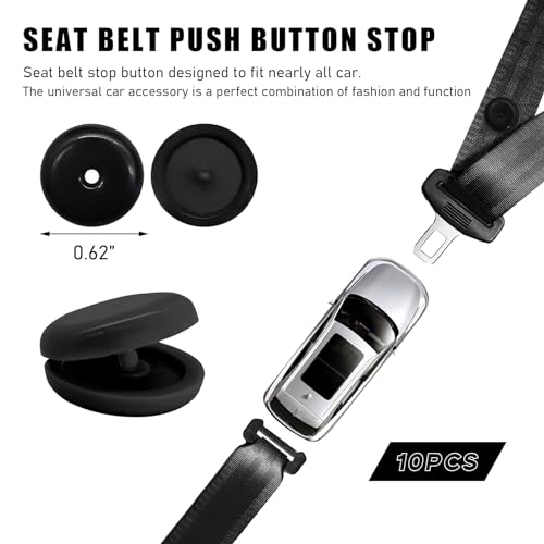 Sylvil 10 Sets Seat Belt Button Stop, Plastic Seat Belt Stop Clips Prevent Buckle from Sliding Down, No Welding Required Snap-On Seatbelt Stopper Kit, Universal Car Accessories (Black) - Thumbnail 2