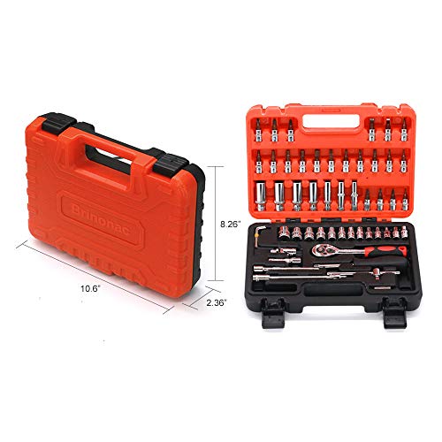 53pcs CRT001 1/4-Inch Car Auto Automobile Motorcycle Repair Tool Ratchet Wrench Drive Socket Set with Plastic Toolbox Storage Case