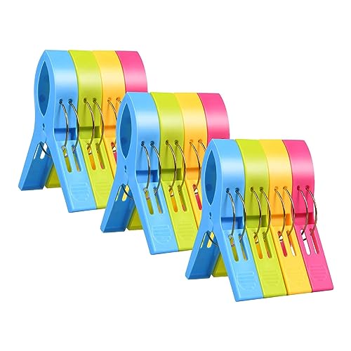 TOKERD 12 Stück Strandtuchklammern Wäscheklammern Strandtuch Clips Kunststoff Klammern Jumbo Größe Handtuch Klammern für Strand Pool Tägliche Wäsche, Schwere Badetuch