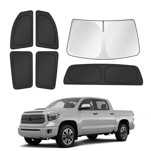 Image of Canvcle Window Shades for 2007-2021 Toyota Tundra CrewMax Cab Accessories Windshield Sun Shade Side Rear Window Covers Sunshade Sun Shield Privacy Protection for Camping Keep Vehicle Cool Black 6PCS