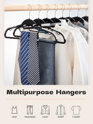 Image of HOUSE DAY Slim Plastic Hangers with Non Slip Rubber Pads, 100 Pack, Black | Space saving closet organizer, heavy duty S-shape, rubber grip pads help keep shirts, suits, coats, pants, skirts in place