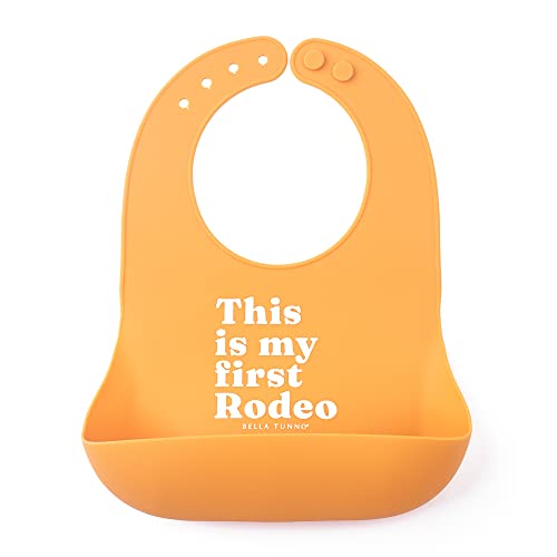 Image of Bella Tunno Baby Bib for Eating, Waterproof Silicone Bib with Large Food Catcher, Adjustable Fit for Babies 4-12 months & Toddlers 1-3 Years, Boys & Girls, This Is My First Rodeo