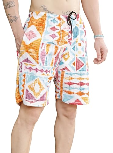 Image of Zilcon Men's Casual Shorts Printed Fabric Drawstring Summer Beach Shorts