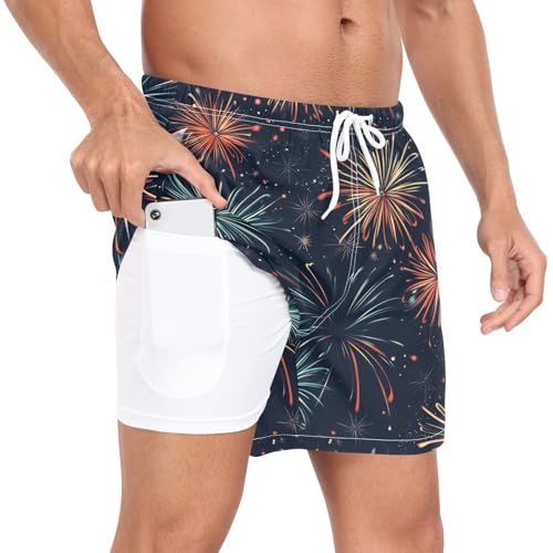 Colorful Fireworks Men's Swim Trunks with Liner Quick Dry Beach Shorts Swimwear Bathing Suit S-XXL4
