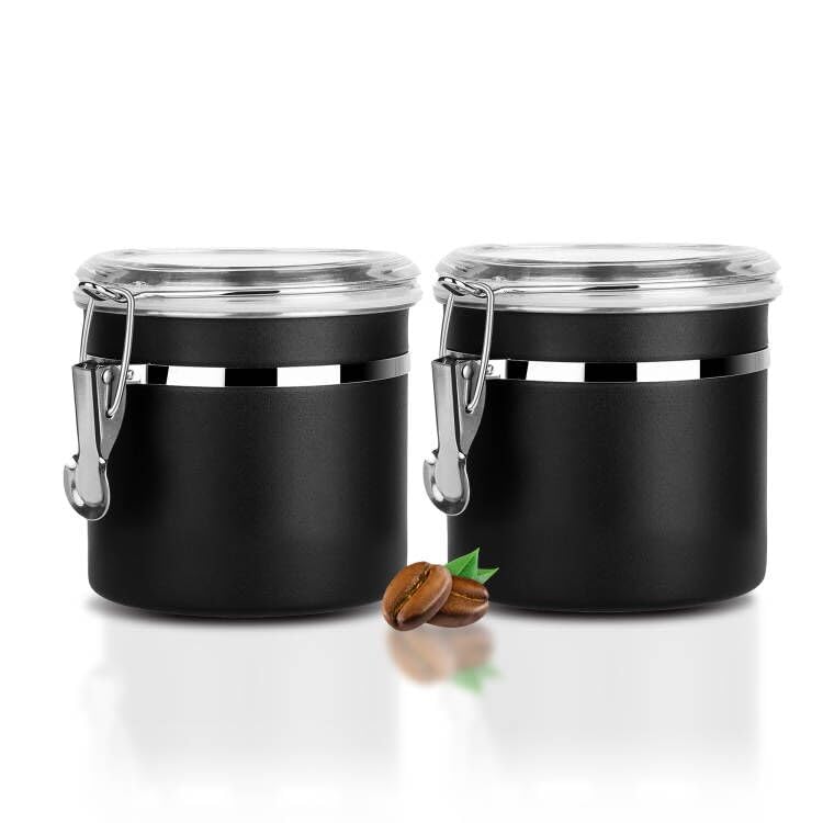 Walktosun Stainless Steel Food Container with Clear Lids Airtight Storage Container Stackable Small Canisters Kitchen Pantry Storage for Cereal, Snacks, Candy, Herbs, Spices, Sugar, Tea (1.2L Black)