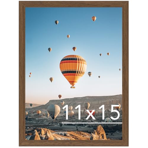 Image of JCJMY 11x15 Picture Frame Brown for Wall Hanging, Wall Mounting Horizontally or Vertically, 11 x 15 Wall Gallery Poster Photo Frame with Shatter Resistant Plexiglass, Brown